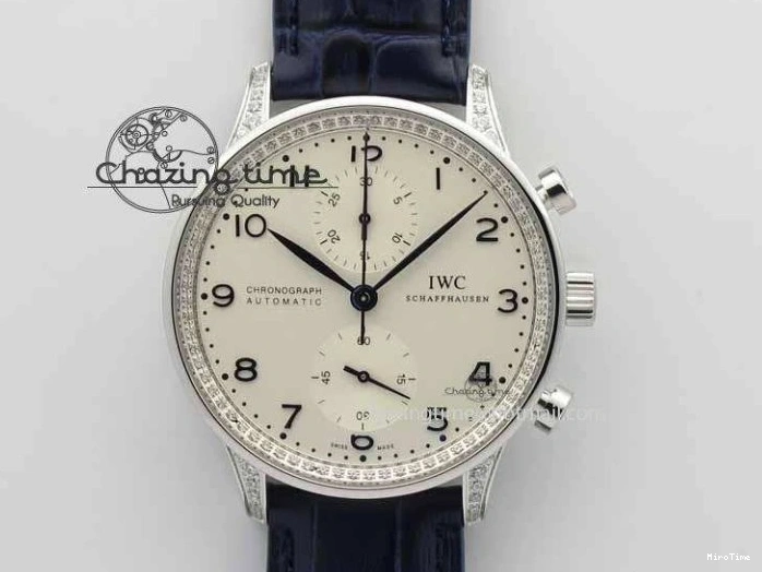 MIROTIME 0328 Portuguese IW3714 Diam ZF V2 1:1 Best Edition White Dial Blue Makers On Blue Leather Strap A79350 (Slim Movement) Stylish 7248